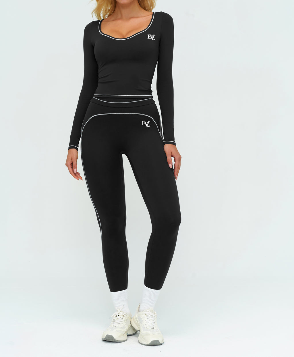 Black EVL long-sleeve activewear top.